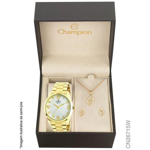 Kit Relógio Feminino Dourado Elegance Champion Cn26715w com Colar e Par de Brincos