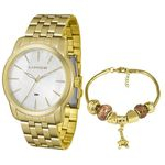 Kit Relogio Feminino Dourado Lince Madreperola Com Pulseira