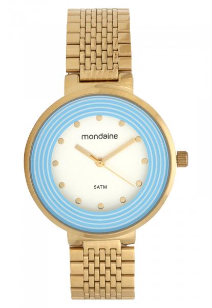 Kit Relogio Feminino Dourado Mondaine com Detalhe em Azul 9M