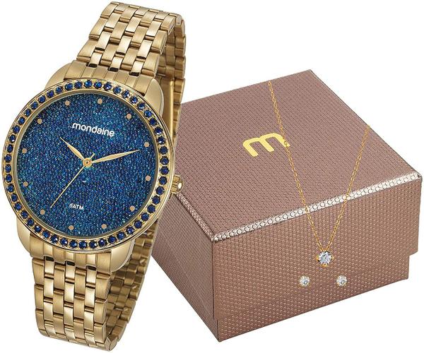 Kit Relógio Feminino Dourado Mondaine com Semi Joia Original