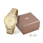 Kit Relogio Feminino Dourado Mondaine Fundo Detalhe Flor