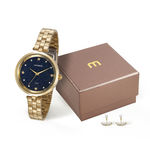 Kit Relogio Feminino Dourado Mondaine Fundo Preto Estrelado