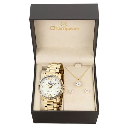 Kit Relógio Feminino Fashion Dourado Champion Ch24768w com Semi-jóia