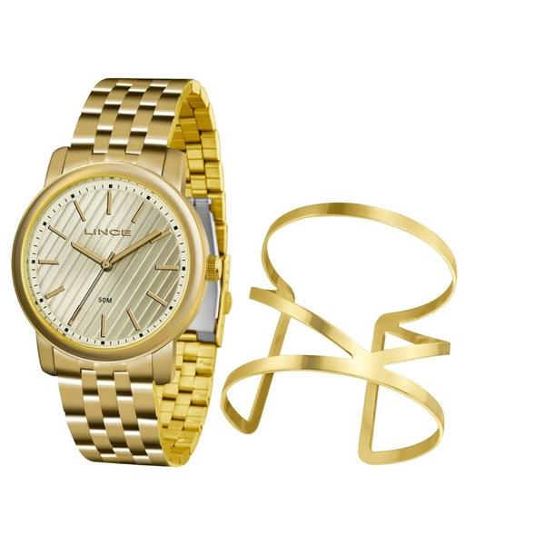 Kit Relógio Feminino Lince Dourado com Bracelete LRG4513LKU66