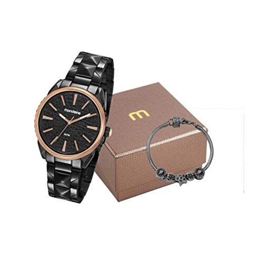 Kit Relógio Feminino Mondaine 53752LPMVPE2K1 Preto com Pulseira de Berloques