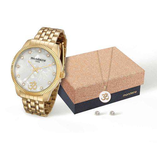 Kit Relógio Feminino Mondaine Analógico Dourado 76579LPMKDE3K1 com Colar e Brincos