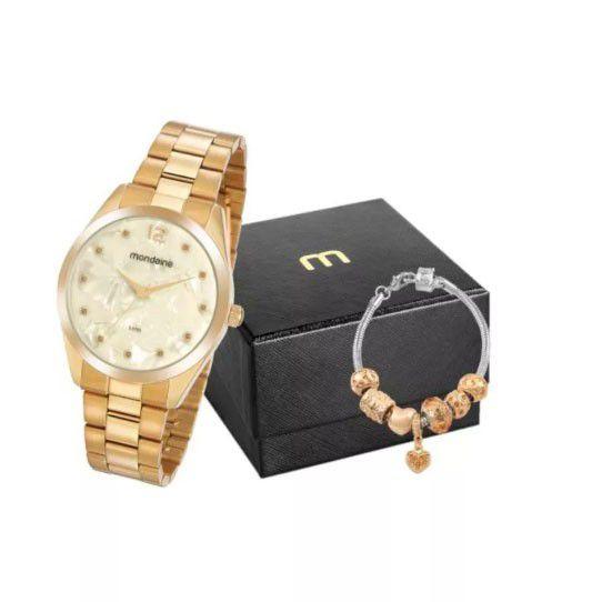 Kit Relógio Feminino Mondaine Dourado 53916lpmgde2k1