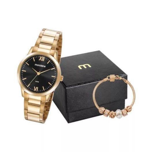 Kit Relógio Feminino Mondaine Dourado 53922lpmgde2k1