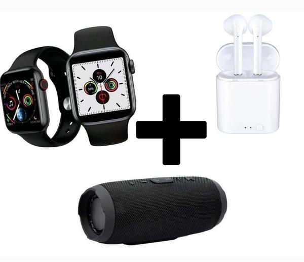 Kit Relogio Inteligente Smartwatch T80 Pro + Caixa de Som Mini + Fone Bluetooth