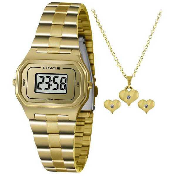 Kit Relógio Lince Digital Feminino SDG4609L KY04BXKX Dourado