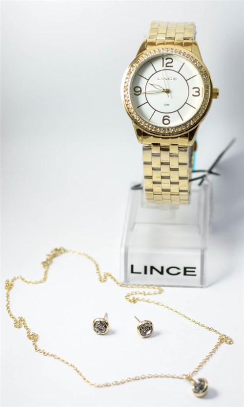 Kit Relógio Lince Feminino com Colar e Brincos Lrg4340Lkt04B2Kx (Dourado)