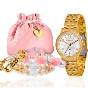 Kit Relógio Lince Feminino com Pulseiras e Necessaire Branco