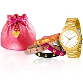 Kit Relógio Lince Feminino com Pulseiras e Necessaire Branco