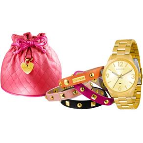 Kit Relógio Lince Feminino com Pulseiras e Necessaire Unica