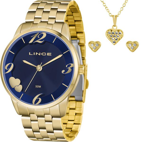 Kit Relógio Lince Feminino Dourado com Colar e Brincos LRG4604LKW08D2KX