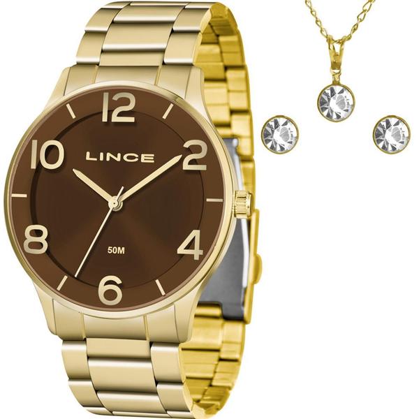 Kit Relógio Lince Feminino Dourado com Colar e Brincos LRG4603LKW22N2KX