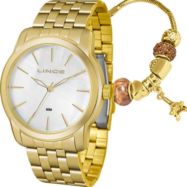 Kit Relógio Lince Feminino Dourado com Pulseira LRG4551LKU87B1KX