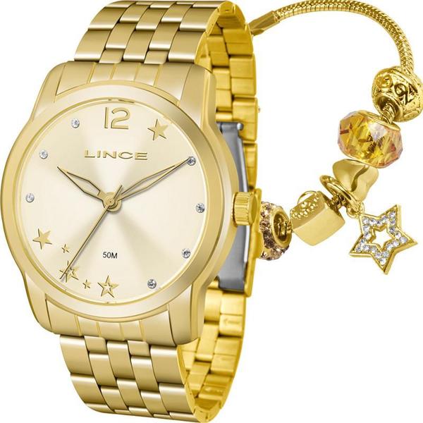 Kit Relógio Lince Feminino Dourado com Pulseira LRG4552LKU91C2KX