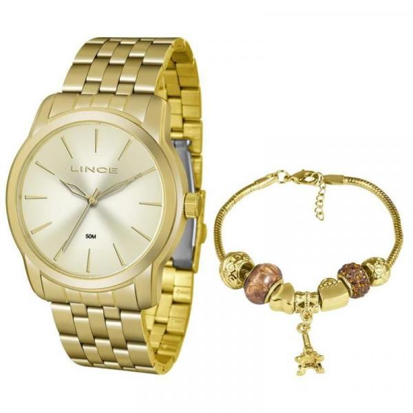 Kit Relógio Lince Feminino Dourado com Semi-Joia - LRG4551L