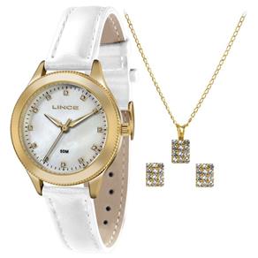 Kit Relógio Lince Feminino Dourado Couro 50 M Lrc4395l Kt15