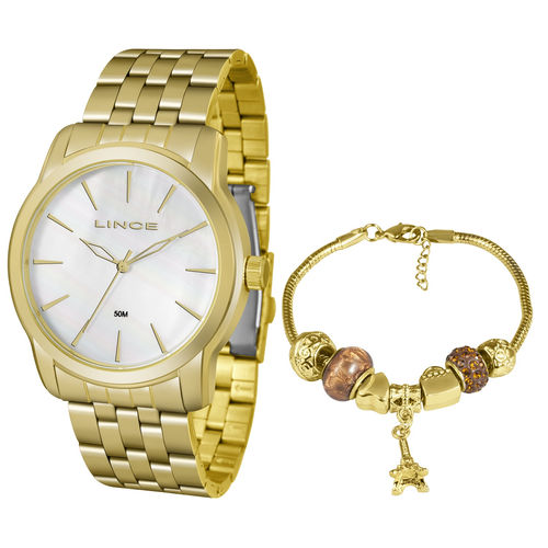 Kit Relógio Lince Feminino Dourado Lrg4551lku87 + Pulseira