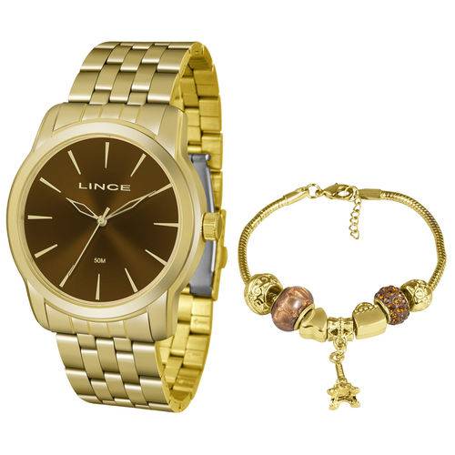 Kit Relógio Lince Feminino Dourado Lrg4551lku89 + Pulseira