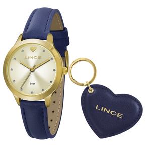 Kit Relogio Lince Feminino Lrc4508l Ku57 Dourado Couro Azul