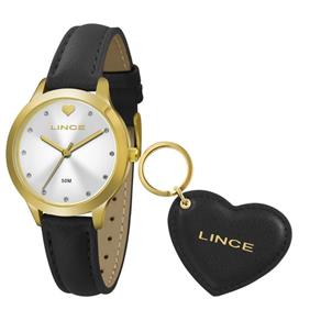 Kit Relogio Lince Feminino Lrc4508l Ku59 Dourado Couro Preto