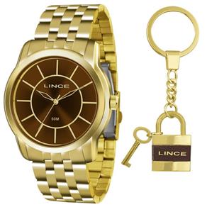 Kit Relogio Lince Feminino Lrg4510l Ku55 Dourado Marrom