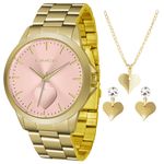 Kit Relogio Lince Feminino Lrgj097l Kw19 Dourado Rosa Coração