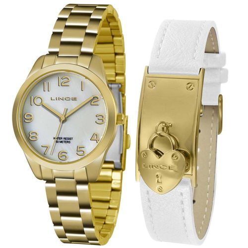 Kit Relógio Lince Social Feminino Dourado 5tm Lrg4459l Kt76