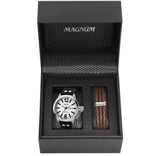 Kit Relógio Magnum Masculino com Pulseira em Couro Preta - Ma31524d