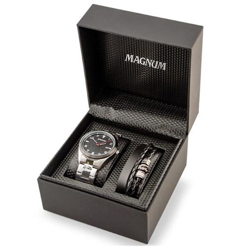 Kit Relógio Magnum Masculino em Aço Prata - Ma34601c
