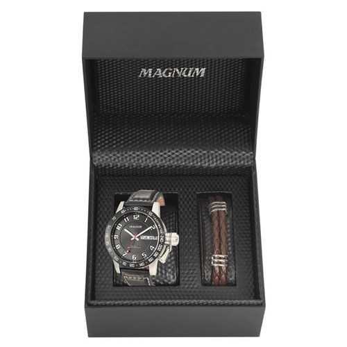 Kit Relógio Magnum Masculino em Couro na Cor Preta - Ma33139c