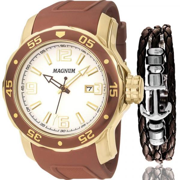 Kit Relógio Magnum Masculino Marrom com Pulseira MA31908D