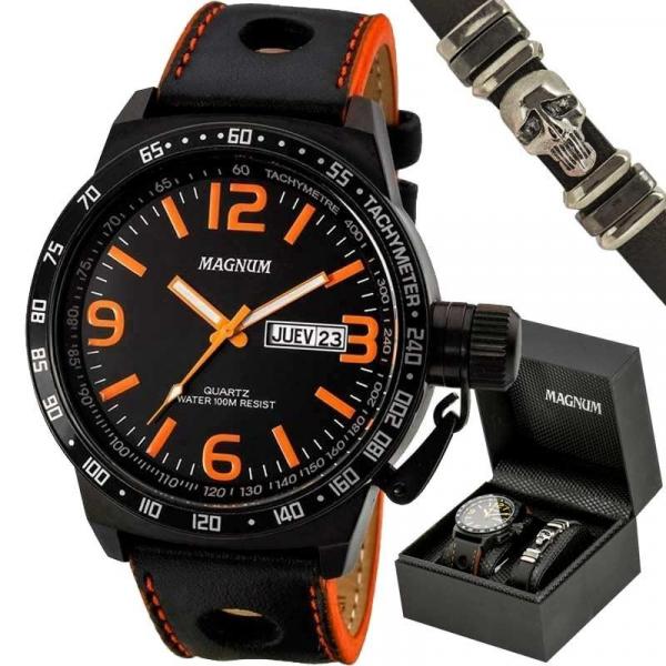 Kit Relógio Magnum Masculino Preto com Pulseira MA31542C