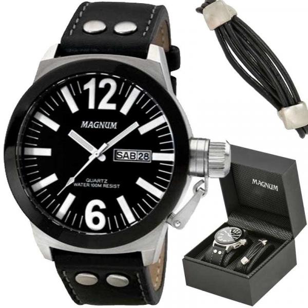 Kit Relógio Magnum Masculino Preto com Pulseira MA31533C