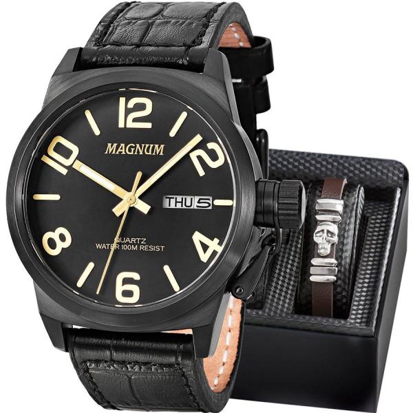 Kit Relógio Magnum Masculino Preto com Pulseira MA33399C