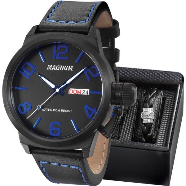 Kit Relógio Magnum Masculino Preto com Pulseira MA33399O