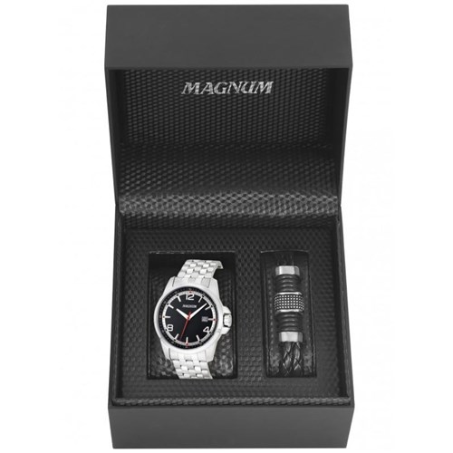 Kit Relógio Magnum Masculino Pulseira Prata - Ma34629c