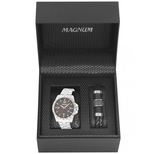 Kit Relógio Magnum Masculino Pulseira Prata - Ma34978c