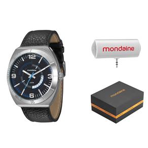 Kit Relógio Masculino Analógico Mondaine 76399G0MVNH2K Preto e Mini Alto Falante Montado Mondaine