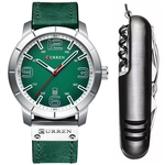 Kit Relógio Masculino Curren Casual Verde + Canivete Inox