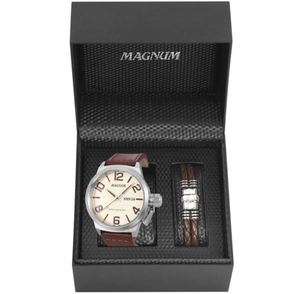 Kit Relógio Masculino Magnum com Pulseira Ma33399b Preta/marrom