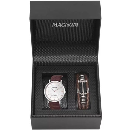 Kit Relógio Masculino Magnum Slim Ma21900d - Prata