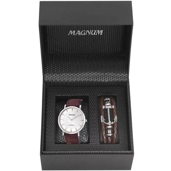 Kit Relógio Masculino Magnum Slim Ma21900d - Prata