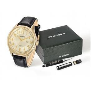 Kit Relogio Masculino Mondaine Dourado com Caneta Pen Drive