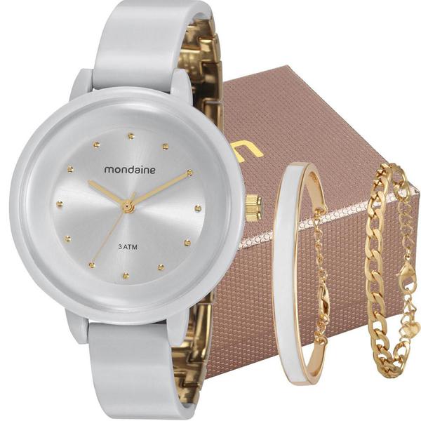 Kit Relógio Mondaine Feminino Branco com Pulseira 76709LPMVDY3K1