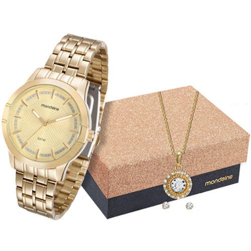 Kit Relógio Mondaine Feminino com Colar e Brincos 94864lpmkde1k1