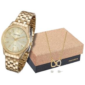 Kit Relógio Mondaine Feminino com Colar e Brincos 94865LPMKDE1K1